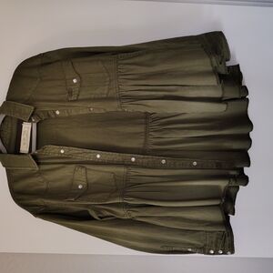 Olive Green Button-Up Shirt Dress